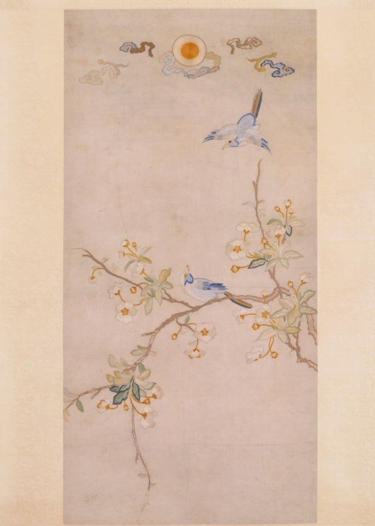 图片[1]-Embroidered Begonia Double Bird Figure Axis-China Archive